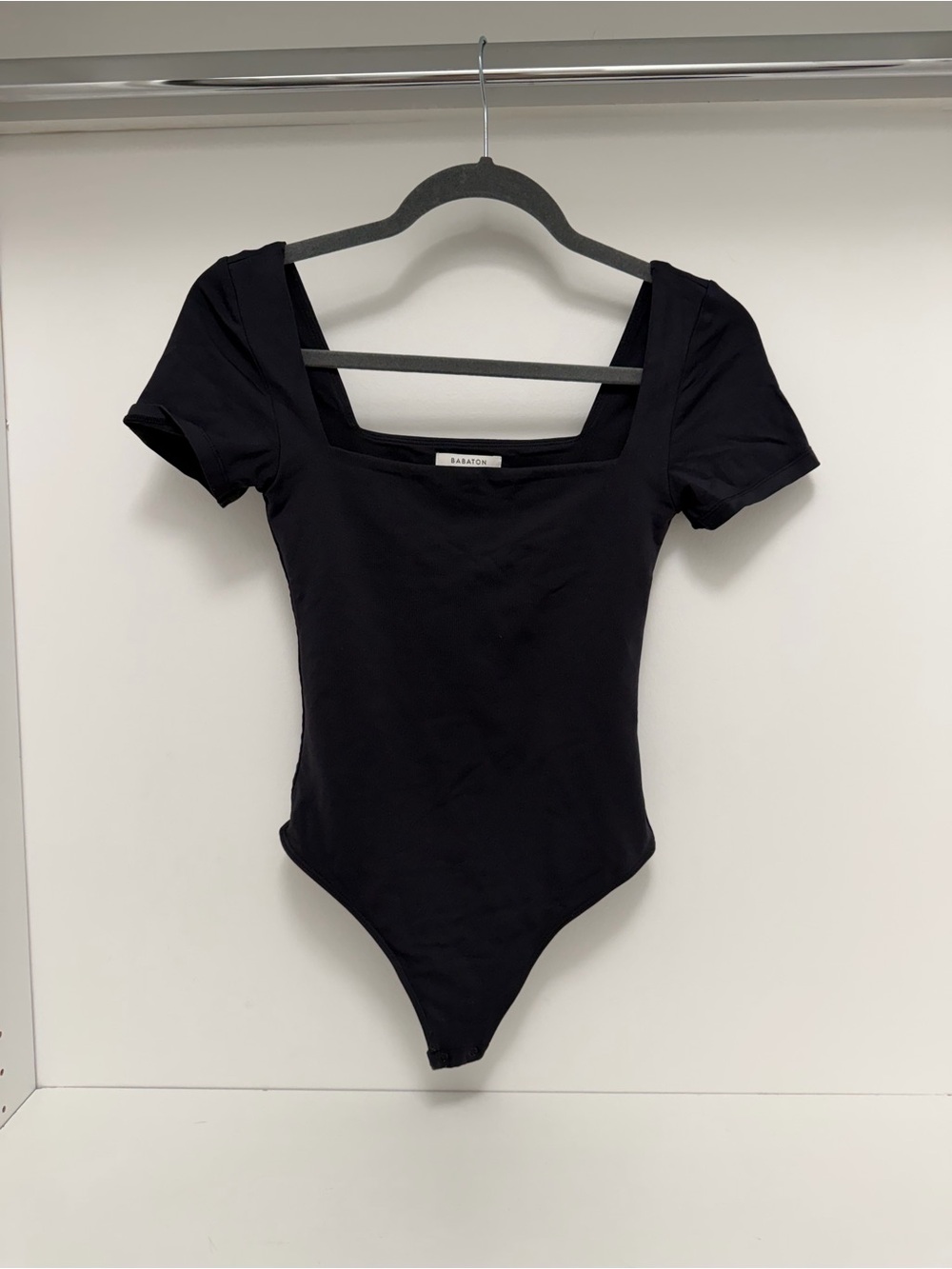 Babaton Black Square Neck Short Sleeve Bodysuit - Black